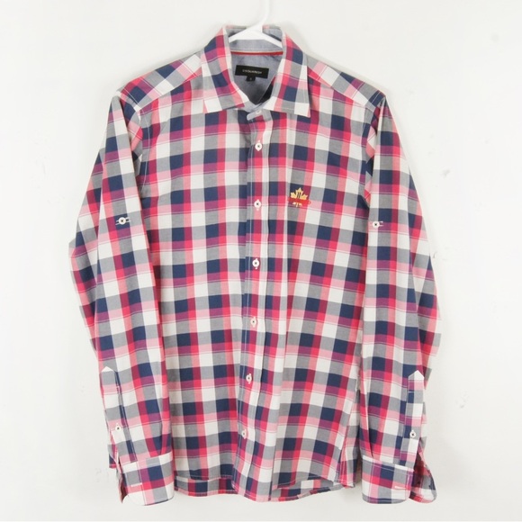 Dsqaured2 Blue Pink White Gingham Plaid Checkered Button Up Blouse Top - Picture 1 of 4
